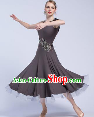 Professional Modern Dance Waltz Competition Grey Dress International Ballroom Dance Costume for Women