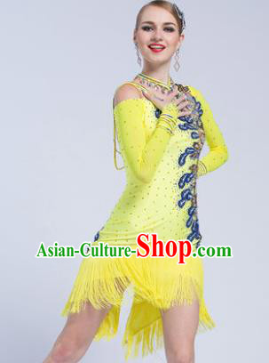 Top Latin Dance Competition Yellow Tassel Dress Modern Dance International Rumba Dance Costume for Women