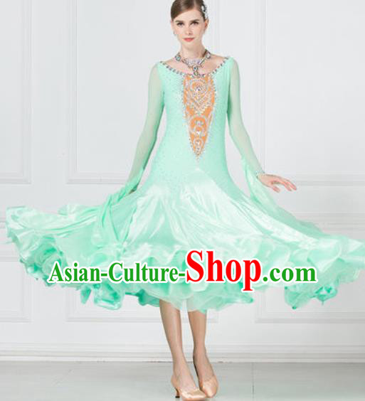 Professional Modern Dance Waltz Light Green Dress International Ballroom Dance Competition Costume for Women