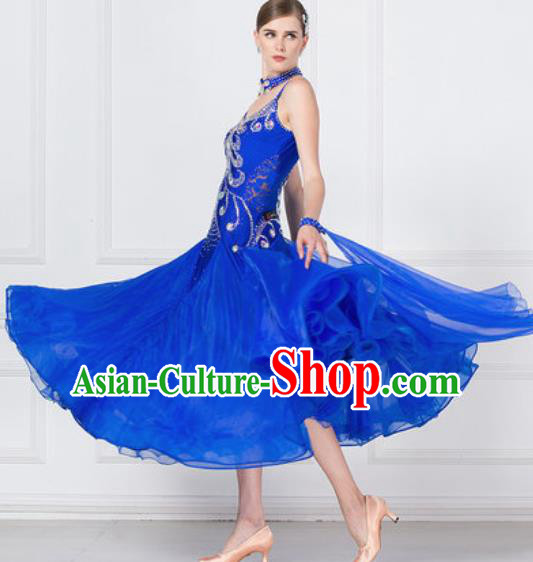 Professional Modern Dance Waltz Royalblue Dress International Ballroom Dance Competition Costume for Women