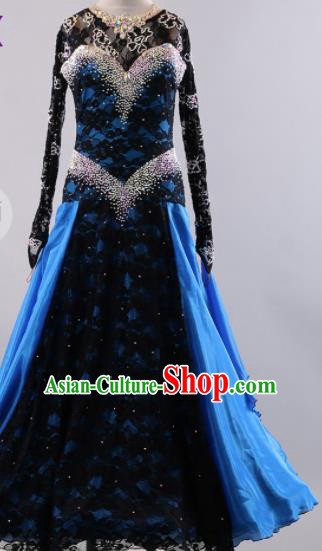 Professional Modern Dance Waltz Black Lace Dress International Ballroom Dance Competition Costume for Women