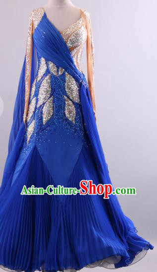 Professional Modern Dance Waltz Royalblue Dress International Ballroom Dance Competition Costume for Women