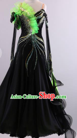 Professional Modern Dance Waltz Black Dress International Ballroom Dance Competition Costume for Women