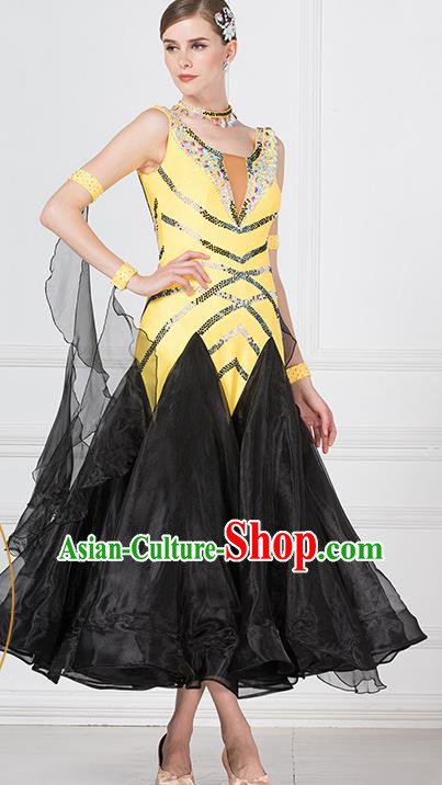 Professional Modern Dance Waltz Competition Black Veil Dress International Ballroom Dance Costume for Women