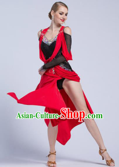 Top Latin Dance Competition Red Short Dress Modern Dance International Rumba Dance Costume for Women