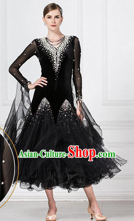 Professional Modern Dance Waltz Competition Black Dress International Ballroom Dance Costume for Women