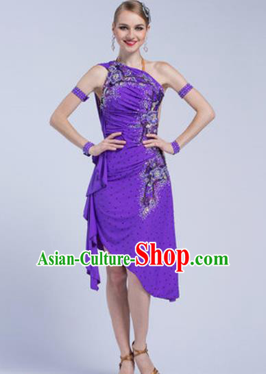 Top Latin Dance Competition Purple Dress Modern Dance International Rumba Dance Costume for Women