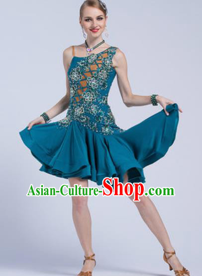 Top Latin Dance Competition Peacock Green Dress Modern Dance International Rumba Dance Costume for Women