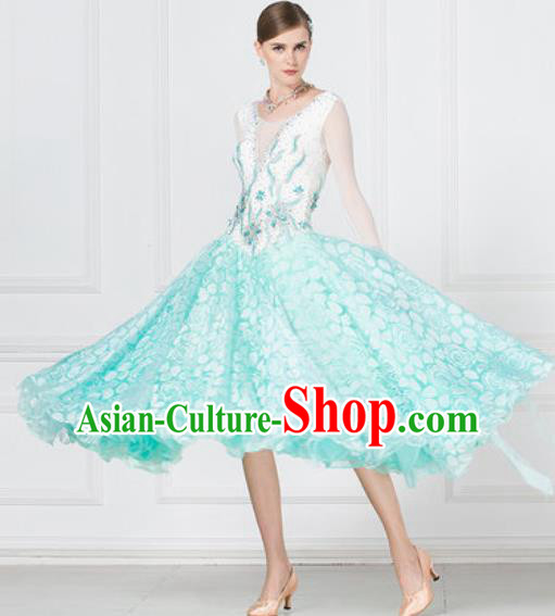 Professional Ballroom Dance Waltz Blue Dress International Modern Dance Competition Costume for Women