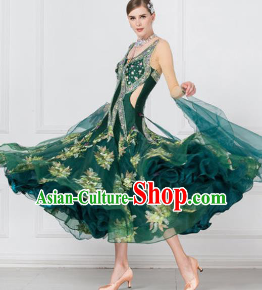 Professional Ballroom Dance Waltz Atrovirens Dress International Modern Dance Competition Costume for Women