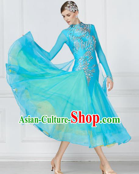 Professional Ballroom Dance Waltz Light Blue Dress International Modern Dance Competition Costume for Women