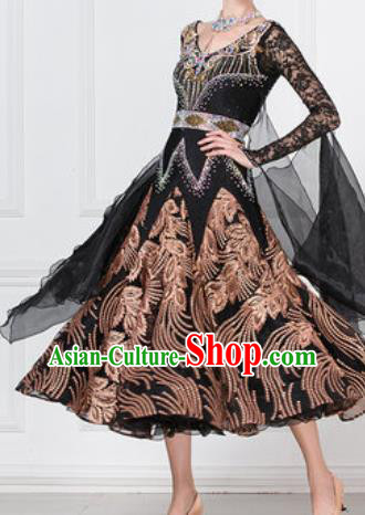 Professional Modern Dance Black Lace Dress Ballroom Dance International Waltz Competition Costume for Women