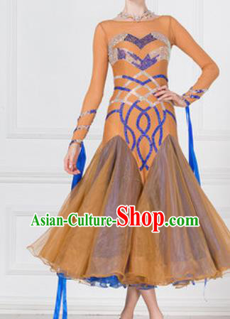 Professional Modern Dance Orange Dress Ballroom Dance International Waltz Competition Costume for Women