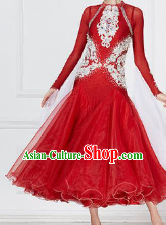 Professional Modern Dance Red Dress Ballroom Dance International Waltz Competition Costume for Women