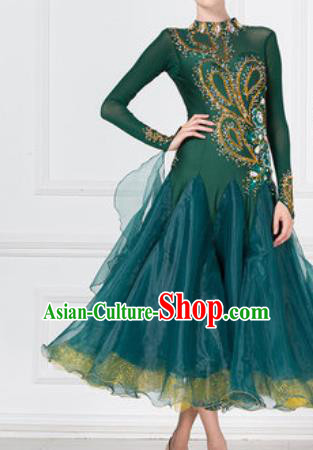 Professional Modern Dance Deep Green Dress Ballroom Dance International Waltz Competition Costume for Women