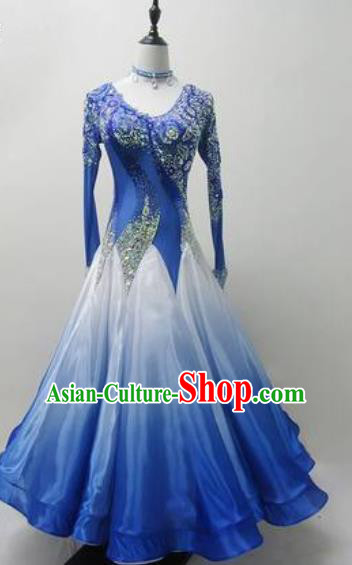 Professional Modern Dance Deep Blue Dress Ballroom Dance International Waltz Competition Costume for Women