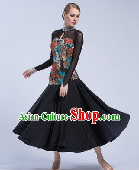 Professional Modern Dance Black Dress Ballroom Dance International Waltz Competition Costume for Women