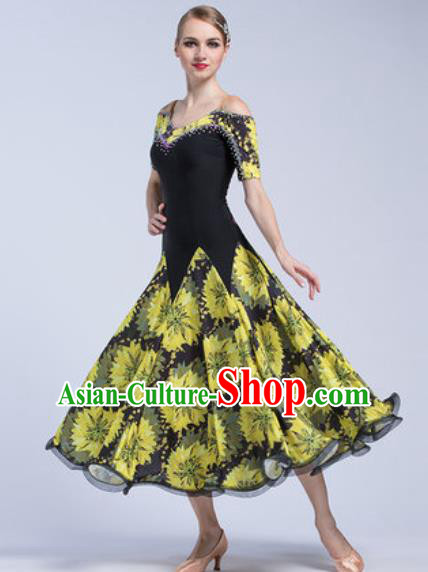 Professional Modern Dance Yellow Dress Ballroom Dance International Waltz Competition Costume for Women