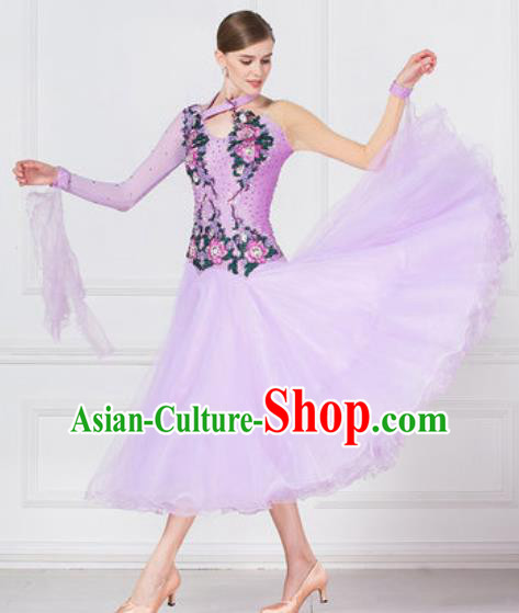 Top Grade Modern Dance Lilac Dress Ballroom Dance International Waltz Competition Costume for Women