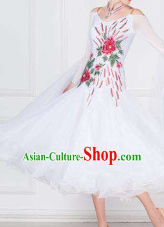 Top Grade Modern Dance White Dress Ballroom Dance International Waltz Competition Costume for Women