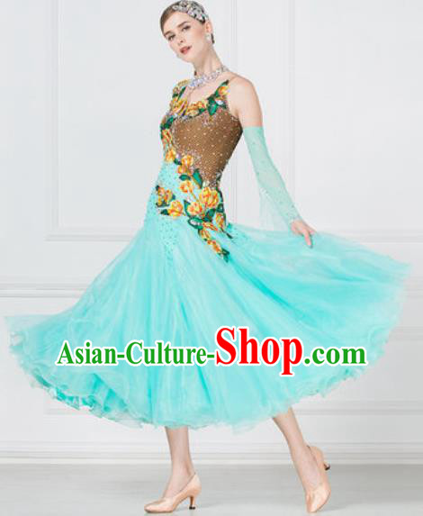 Top Grade Modern Dance Light Green Dress Ballroom Dance International Waltz Competition Costume for Women