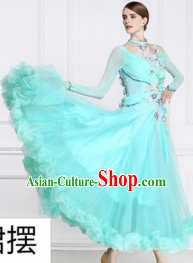 Top Waltz Competition Modern Dance Light Blue Dress Ballroom Dance International Dance Costume for Women