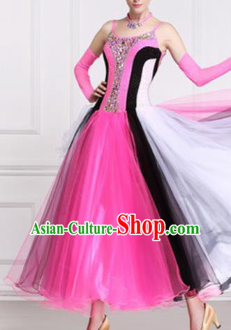 Professional Waltz Competition Modern Dance Rosy Dress Ballroom Dance International Dance Costume for Women