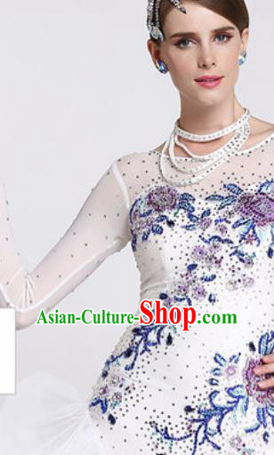 Professional Waltz Competition Modern Dance Embroidered White Dress Ballroom Dance International Dance Costume for Women