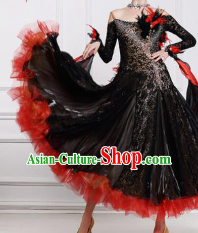 Professional Waltz Competition Modern Dance Black Lace Bubble Dress Ballroom Dance International Dance Costume for Women