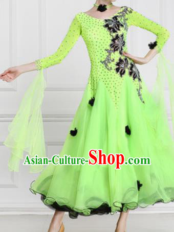 Professional Waltz Competition Modern Dance Green Bubble Dress Ballroom Dance International Dance Costume for Women