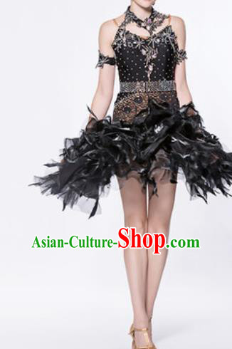 Professional Latin Dance Cha Cha Black Dress Modern Dance International Samba Dance Competition Costume for Women