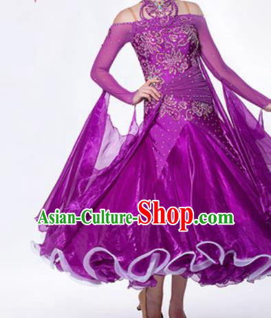 Professional Waltz Dance Purple Dress Modern Dance Ballroom Dance International Dance Costume for Women