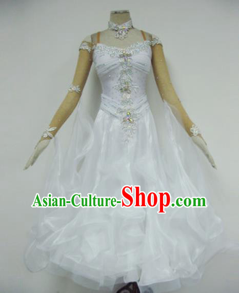 Professional Waltz Dance White Dress Modern Dance Ballroom Dance International Dance Costume for Women