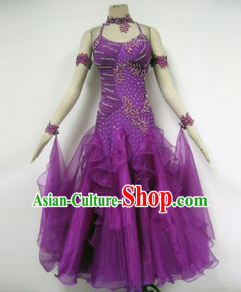 Professional Waltz Dance Purple Dress Modern Dance Ballroom Dance International Dance Costume for Women