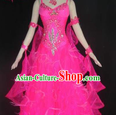 Professional Waltz Dance Rosy Veil Dress Modern Dance Ballroom Dance International Dance Costume for Women