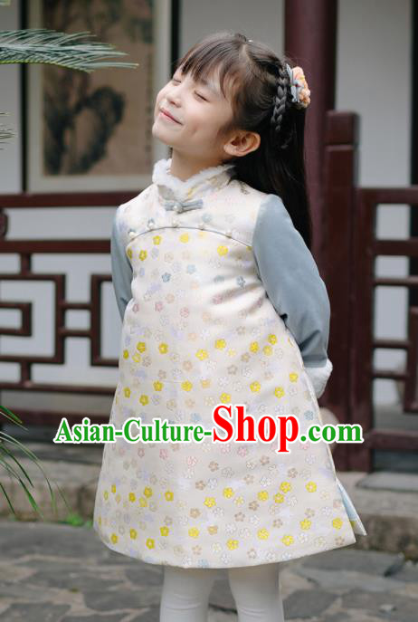 Chinese National Girls Cheongsam Costume Traditional New Year Qipao Dress for Kids