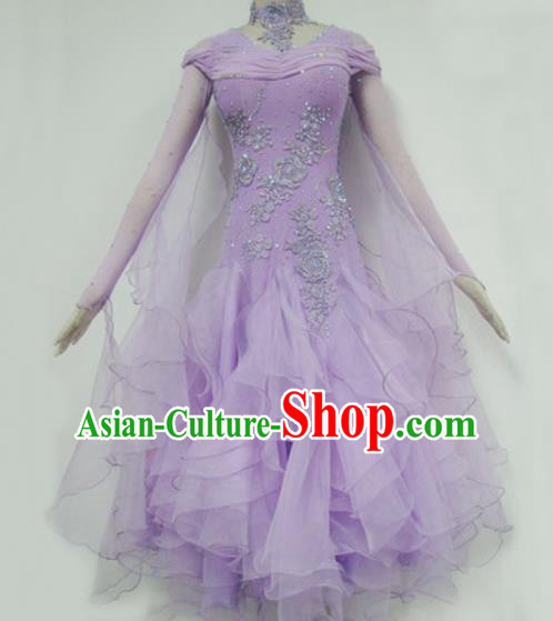 Professional Waltz Competition Lilac Dress Modern Dance Ballroom Dance International Dance Costume for Women