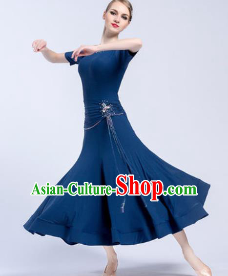 Top Grade Modern Dance Peacock Blue Dress Ballroom Dance International Waltz Competition Costume for Women