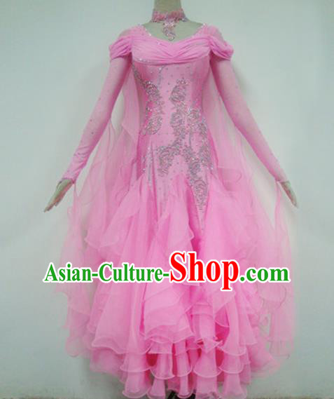 Professional Waltz Competition Pink Dress Modern Dance Ballroom Dance International Dance Costume for Women