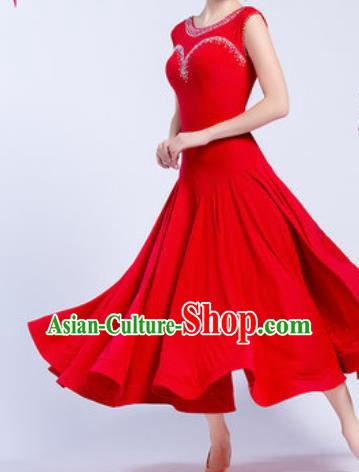 Top Grade Modern Dance Red Dress Ballroom Dance International Waltz Competition Costume for Women