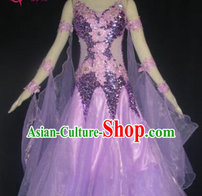 Professional Waltz Dance Lilac Dress Modern Dance Ballroom Dance International Dance Costume for Women