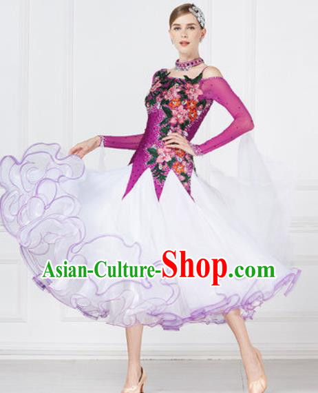 Top Grade Modern Dance Purple Dress Ballroom Dance International Waltz Competition Costume for Women