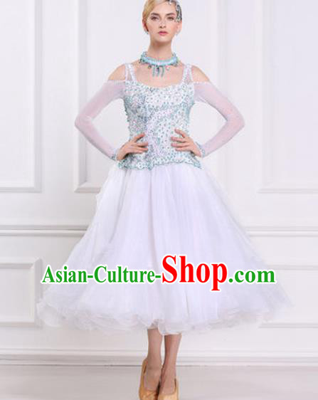 Top Grade Modern Dance White Dress Ballroom Dance International Waltz Competition Costume for Women