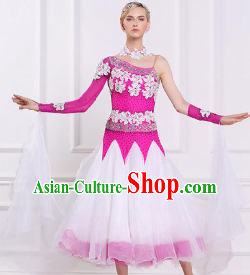 Top Waltz Competition Modern Dance Diamante Rosy Dress Ballroom Dance International Dance Costume for Women