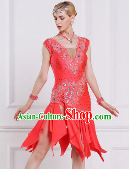 Professional Latin Dance Competition Watermelon Red Dress Modern Dance International Rumba Dance Costume for Women