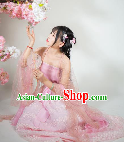 Ancient Chinese Ming Dynasty Princess Pink Hanfu Dress Nobility Lady Historical Costumes for Women