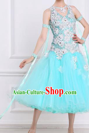 Top Waltz Competition Modern Dance Light Blue Dress Ballroom Dance International Dance Costume for Women