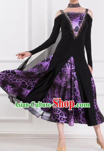 Top Waltz Competition Modern Dance Leopard Dress Ballroom Dance International Dance Costume for Women