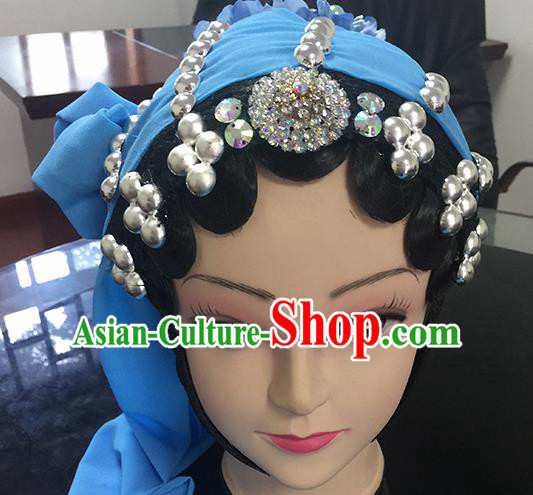 Chinese Beijing Opera Female Civilian Headgear Traditional Peking Opera Plebs Wig Sheath and Hair Accessories for Women