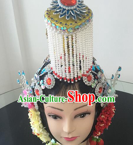 Chinese Beijing Opera Imperial Concubine Headgear Traditional Peking Opera Actress Wig Sheath and Hair Accessories for Women